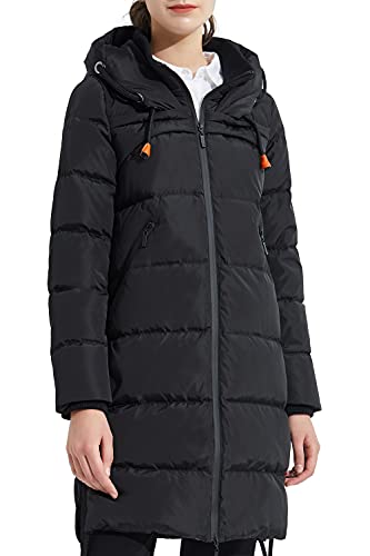 Orolay Women's Thickened Winter Down Coat Drawstring Hooded Puffer Jacket Black L