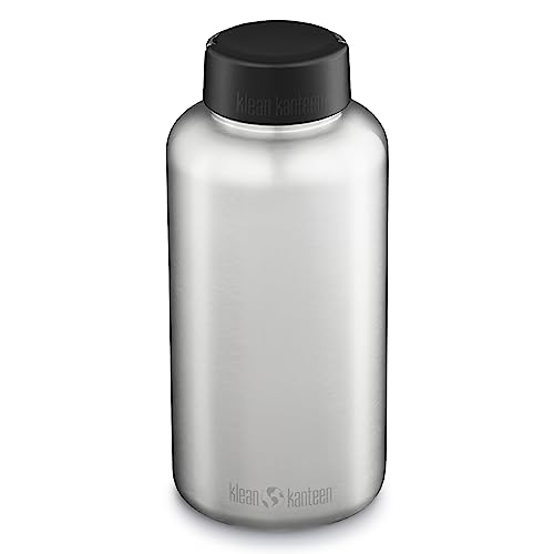Klean Kanteen Wide Mouth Single Wall Stainless Steel Water Bottle (w/Wide Loop Cap) - 64oz - Brushed Stainless