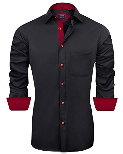 J.VER Men's Stylish Long Sleeve Dress Shirt Wrinkle-Free Semi Formal Fashion Shirt Fancy Button Down Shirts Black XXL