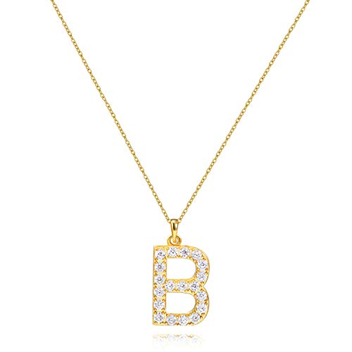 Tarsus B Initial Letter 14K Gold Plated Alphabet Pendant Necklace Monogram charm cubic zirconia Jewelry Gifts for Women Girlfriend Teen