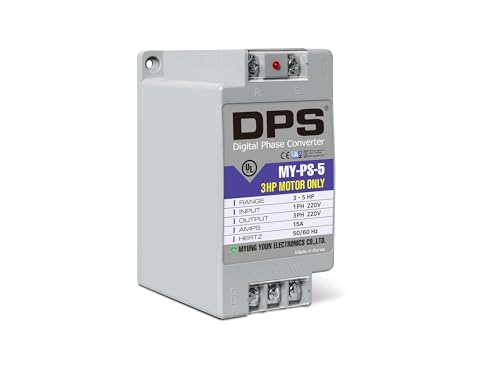 Capacity(DPS) 5HP 15A 220V, Single-Phase to 3-Phase Converter, 220V MY-PS-5 Must Be Only Used for 3HP(2.2kW) 9A 220V 3-Phase Motor, One DPS Must Be Used for One Motor Only, UL Listed