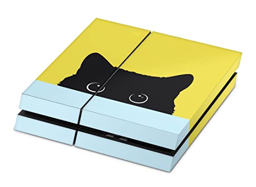ZOOMHITSKINS PS4 Skin, Compatible for Playstation 4, Black Cat Blue Yellow Meow Cute Pet, 1 PS4 Console Skin, Durable & Fit, Easy to Install, 3M Vinyl Decal, Made in The USA