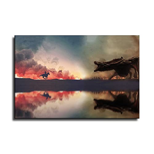 Daenerys Targaryen, Dragon, Jaime Lannister Canvas Art Poster And Wall Art Picture Print Modern Family Bedroom Decor Posters 16x24inch(40x60cm)