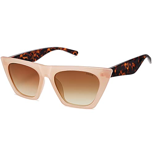 SOJOS Oversized Square Cateye Polarized Sunglasses for Women Men Big Trendy Sunnies SJ2115, Pink/Brown
