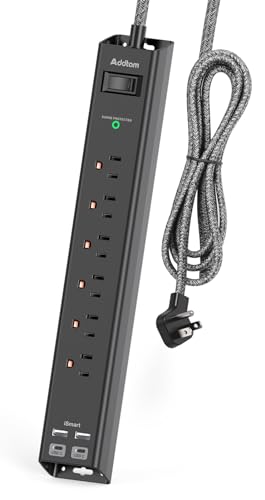 Surge Protector Power Strip - Extension Cord with 6 AC Outlets 4 USB (2 USB-C Ports), Flat Plug with Overload Surge Protection, Wall Mount, 5ft, Outlet Extender for Home Office Dorm Room Essentials
