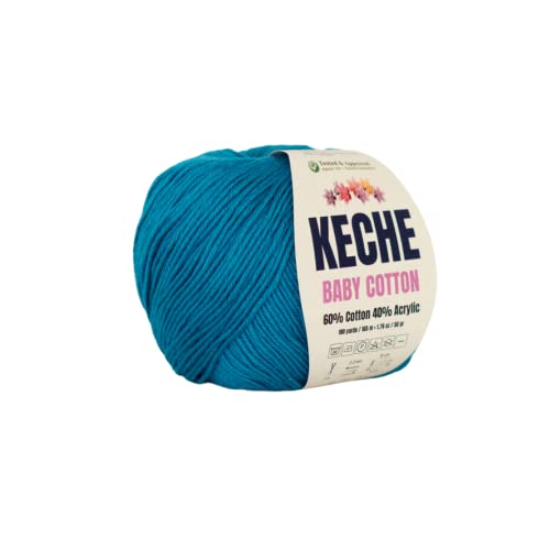 Keche Cotton Yarn, 60% Cotton 40% Acrylic Yarn, Soft Cotton Yarn for Crochet and Knitting, Amigurumi Yarn 1 Skein/Ball 1.76 Oz (50g) / 180 Yrds (165m) -Blue