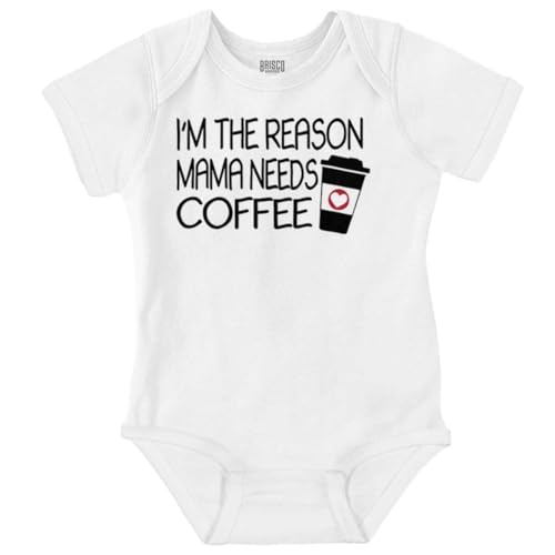 Brisco Brands The Reason Mama Needs Coffee Funny Baby Romper Boys or Girls