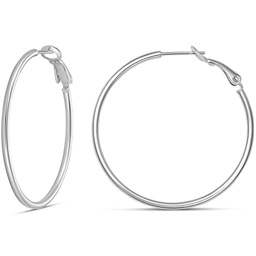 Amazon Essentials Sterling Silver Lightweight Paddle Back 40mm Hoop Earrings (1.5 Diameter) (previously Amazon Collection)
