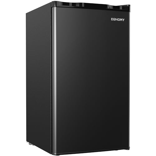 EUHOMY 3.2 Cu.Ft Mini Fridge with Freezer, Single Door Compact Refrigerator, Adjustable Thermostat, Mini Refrigerator Energy Saving, Mini fridge for Bedroom, Dorm, Office, Black