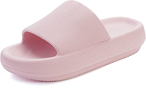 BRONAX Slides for Women Foam Soft Open Toe EVA Home Shower Bathroom Pillow Slippers House Sandals for Ladies Comfy Cushioned Thick Sole 42-43 Pink