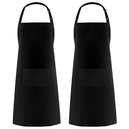 Syntus 2 Pack 100% Cotton Adjustable Bib Apron with 2 Pockets Cooking Kitchen Aprons for Women Men Chef, Black