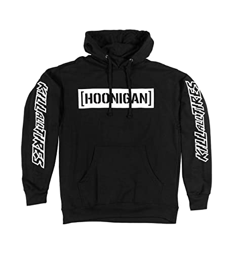 Hoonigan Censor Bar Kill All Tires Graphic Pullover Hoodie with Front Pocket Pouch - Men’s Streetwear for Car Enthusiasts and Gearheads - Official Merchandise Black L