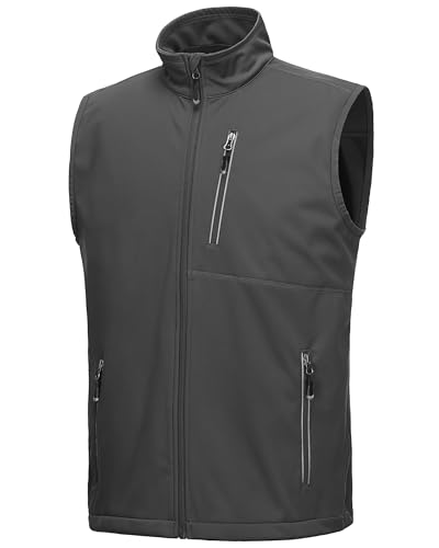 33,000ft Men's Windproof Lightweight Golf Vest Outerwear with Pockets, Softshell Sleeveless Jacket for Running Hiking Sports