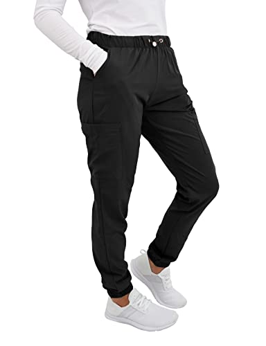 Green Town Scrubs for Women - Jogger Scrub Pant, Cargo Pockets, Stretch Fabric, Drawcord, Easy Care-Black-X-Large