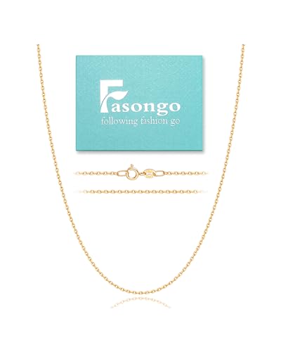 Fasongo Solid 18K Over Gold Chain Necklace for Women Girls, 1.2mm Cable Chain Gold Chain for Women, Dainty & Thin & Sturdy Women's Chain Necklace 18inch