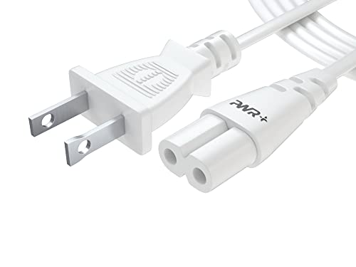 Pwr+ Long 6Ft 2-Prong AC Wall 2 Slot Power Cord for Samsung LED LCD TV Smart Monitor, Xbox Series One-S X, PS4 PS5 Console Cable White - IEC-60320 IEC320 C7 to NEMA 1-15P
