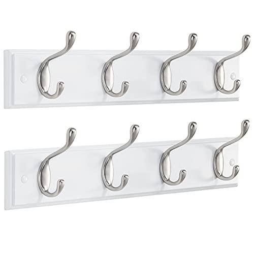 AMADA HOMEFURNISHING Coat Rack Wall Mount 2 Pack, Coat Hooks Wall Hooks Coat Hangers for Wall, Hat Racks Hooks for Hanging Coats Wall Mounted, White