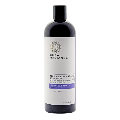 Shea Radiance African Black Soap Body Wash - Dry Skin, Eczema, Rashes, Blemish Cleanser | Lavender Rosemary (16 oz)