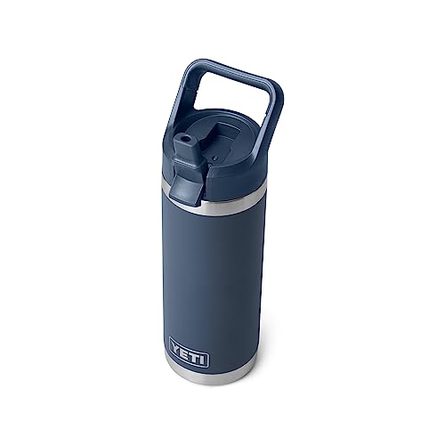 YETI Rambler 18 oz Bottle, Vacuum Insulated, Stainless Steel with Straw Cap, Navy