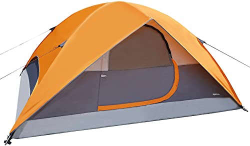 Amazon Basics 4 Person Dome Camping Tent With Rainfly, Orange and Grey, 9 x 7 x 4 Feet