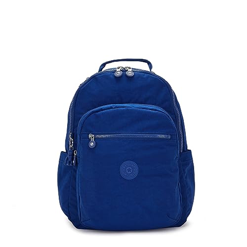Kipling Women's Seoul 15' Laptop Backpack, Durable, Roomy with Padded Shoulder Straps, Built-in Protective Sleeve, Deep Sky Blue, 13.8''L x 17.3''H x 8''D