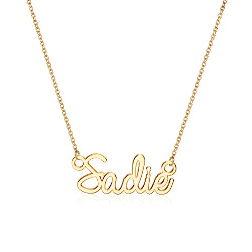 Turandoss Sadie Necklace, 14K Gold Plated Name Necklace Sadie Jewelry Gifts Gold Sadie Name Necklace for Women Jewelry Name Necklace Personalized