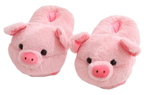 Women's Cute Pig Cartoon Animal Furry Winter Home Slippers (5.5/11, Pink, numeric_5_point_5)