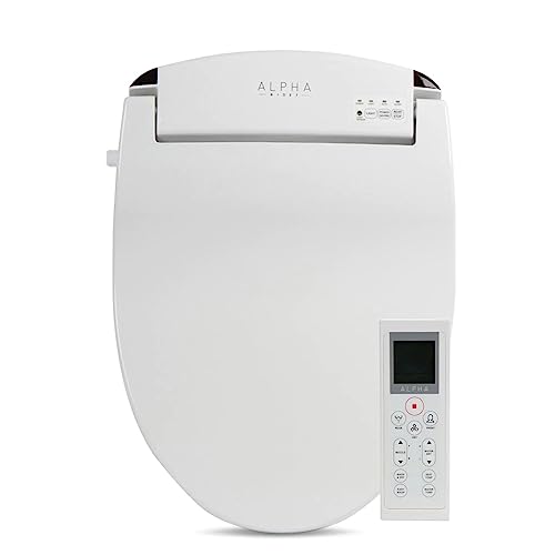 ALPHA BIDET JX Elongated Bidet Toilet Seat, White, Endless Warm Water, Rear and Front Wash, LED Light, Quiet Operation, Wireless Remote, Low Profile Sittable Lid, 3 Year Warranty (Elongated)