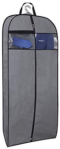 MISSLO 43' Gusseted Travel Garment Bag with Accessories Zipper Pocket Hanging Garment Bags for Closet Storage Suit Garment Cover for Shirts Jackets Coats Dance Costume, Grey