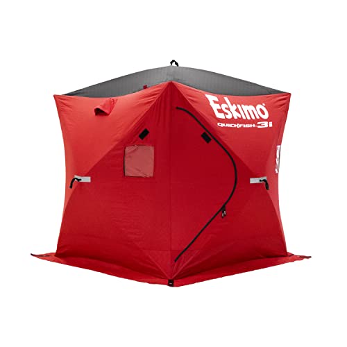 Eskimo 69445 Quickfish 3i Insulated Pop-Up Portable Hub-Style Ice Fishing Shelter, 34 Square Feet of Fishable Area, 3 Person Shelter, Red