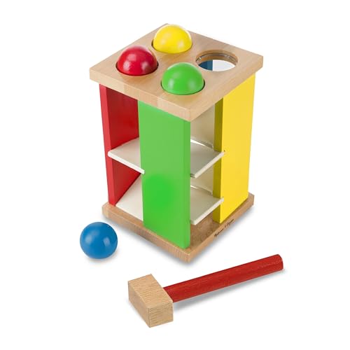 Melissa & Doug Deluxe Pound and Roll Wooden Tower Toy With Hammer - Pound A Ball, Educational Toddler Toys, Wooden Pounding Bench For Ages 2+