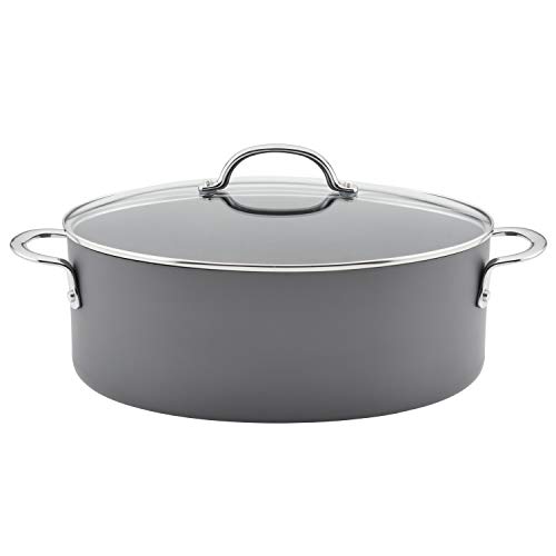 Rachael Ray 80090 Professional Hard Anodized Nonstick Cookware Oval Pasta Pot/Braiser, 8 Quart - Gray