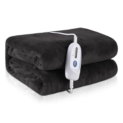 Electric Heated Blanket Twin Size 62'x84' for Home Bedding Use Large Oversized Soft Flannel Velvet Controller with 4 Heating Levels and 10 Hours Auto Shut Off Machine Washable - Dark Grey