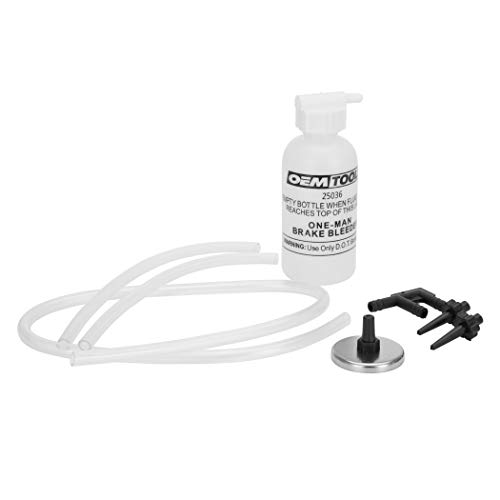 OEMTOOLS 25036 Bleed-O-Matic One-Man Brake Bleeder Kit, Featuring An Opaque Brake Bleed Bottle / Transparent Hoses and Tapered Fittings, No Mess Brake Fluid Bleeding , Multi color(Packaging May Vary)