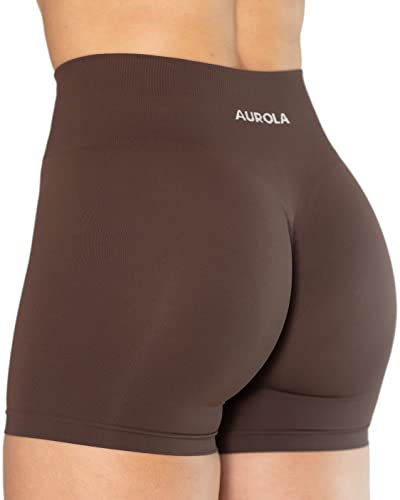 AUROLA Dream Collection Workout Shorts for Women Scrunch Seamless Soft High Waist Gym Shorts,Java Coffee,S