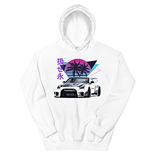 JG Infinite Vaporwave Aesthetic GTR R35 Skyline JDM Tuning Drift Racing Unisex Hoodie White