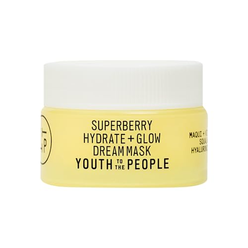 Youth To The People Superberry Glow Dream Mask - Brightening Overnight Face Mask + Hyaluronic Acid Night Moisturizer with Vitamin C & Squalane Oil for Even Skin Tone - Travel Size (0.5oz)