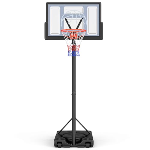Yohood Basketball Hoop Outdoor 10ft Adjustable, Portable Basketball Hoop Goal System for Kids Youth and Adults in Backyard/Driveway/Indoor, 44 Inch Shatterproof Backboard and Larger Base