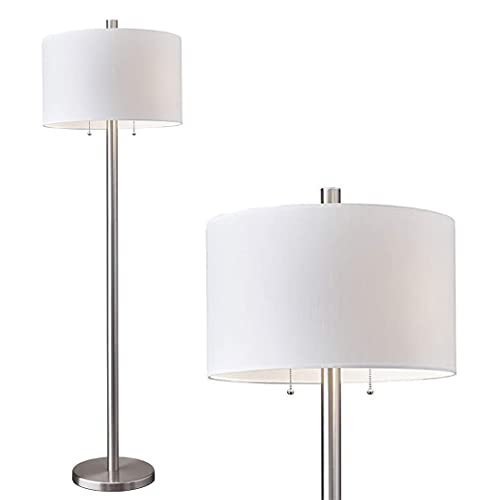 Adesso 4067-22 Boulevard Floor Lamp, 61 in., 2 x 100 W Incandescent/26W CFL, Brushed Steel Finish, 1 Tall Lamp