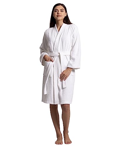 Chakir Turkish Linens 100% Cotton Terry Cloth Turkish Kimono Bathrobe for Women (White, L/OS)