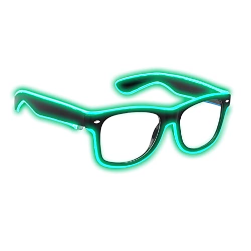 Aquat Light up Flashing Neon Rave Glasses EL Wire LED Sunglasses Glow DJ Costumes For Party, Halloween, EDM RB01 (Green, Black Frame)