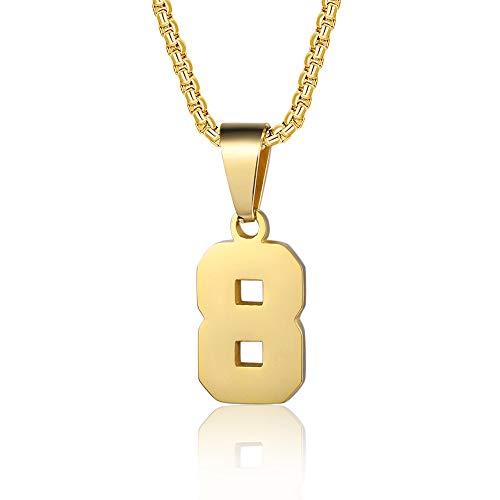 Number Necklaces Personalized Necklaces 18K Gold Plated Initial Number Pendant Stainless Steel Chain Movement Necklaces for Men Women (8)