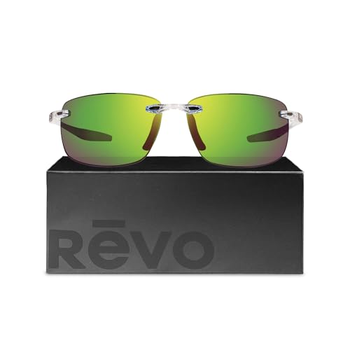 Revo Sunglasses Descend N: Polarized Lens with Rimless Rectangular Frame, Crystal Frame with Evergreen Lens