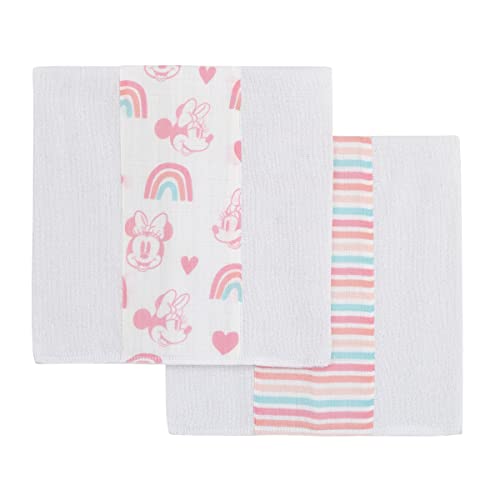 Disney Minnie Mouse White, Pink, and Aqua 2 Pk 100% Cotton Muslin Burp Cloths