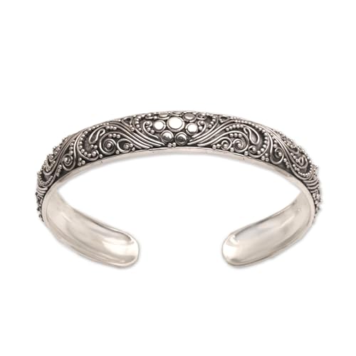 NOVICA Artisan Handmade .925 Sterling Silver Cuff Bracelet Swirl Motif from Bali Indonesia 'Shrine Swirls'