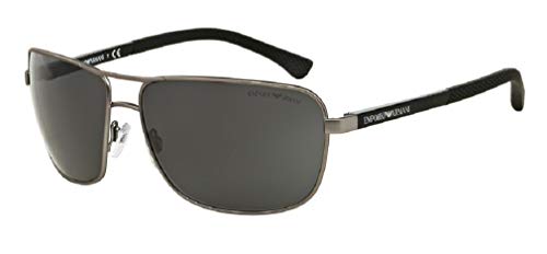 Emporio Armani EA2033 313087 64M Gunmetal Rubber/Grey Rectangle Sunglasses For Men+ BUNDLE With Designer iWear Eyewear Kit (LARGE)