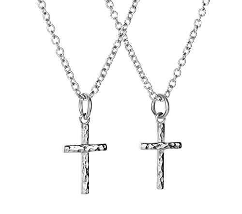 Shields of Strength Stainless Steel Hammered Cross Necklace - 1 John 2:25