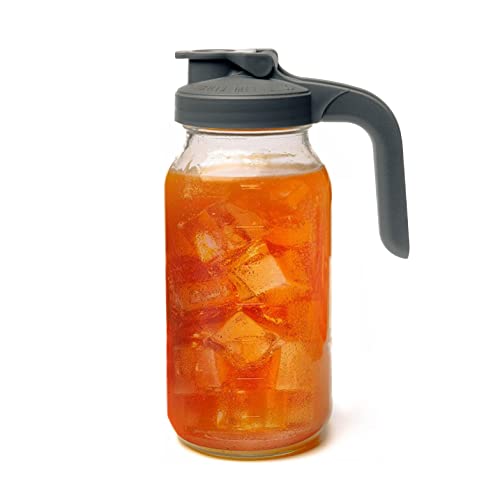 County Line Kitchen Glass Mason Jar Pitcher with Lid - Wide Mouth, 2 Quart (64 oz / 1.9 Liter) - Heavy Duty, Leak Proof - Sun & Iced Tea Dispenser, Cold Brew Coffee, Breast Milk Storage, Water & More