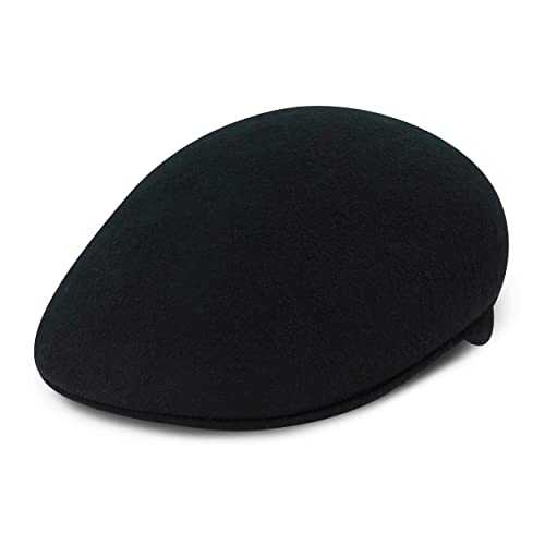 Black Horn Newsboy Premium Crushable Soft Wool Felt Fall Winter Ascot Ivy Style Hat(Black, L/XL)