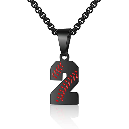 AIAINAGI Necklace for Boy 00-99 Athletes Jersey Number Stainless Steel Chain Baseball Charm Pendant Personalized Baseball Gift for Men（02）